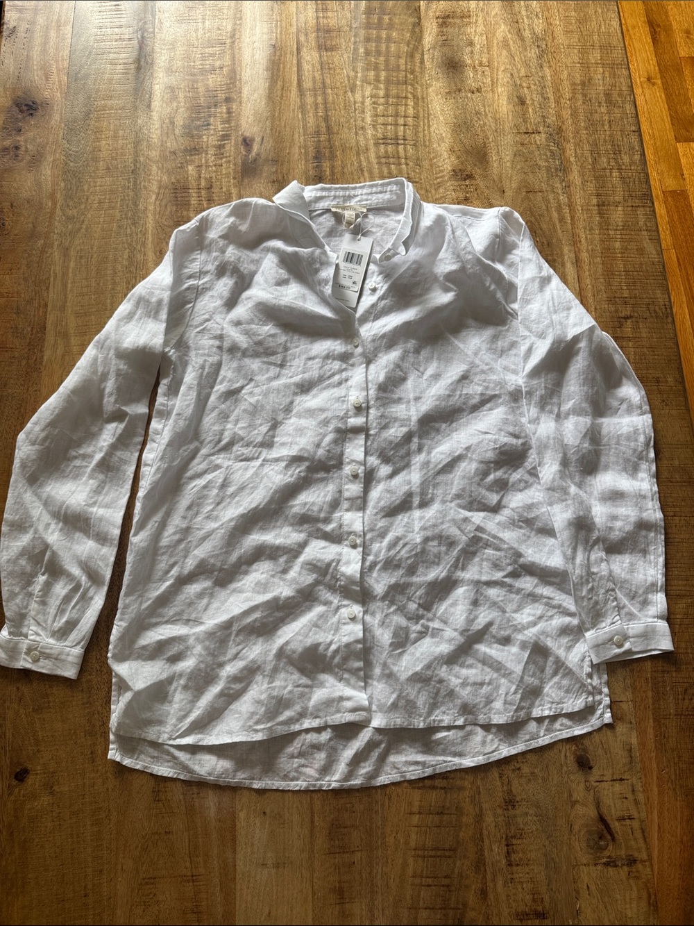Eileen Fisher WHITE Organic Handkerchief Linen Classic Collar Shirt NEW NWT XXS